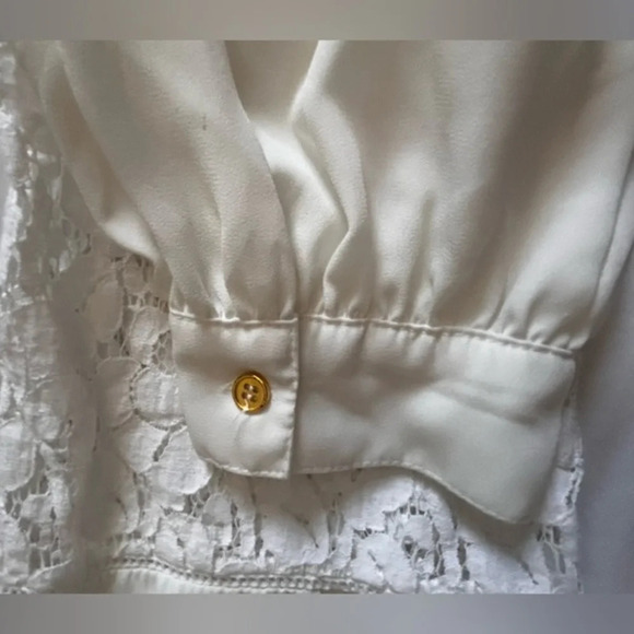 Valerie Stevens 1/2 button Blouse‎ Ivory Plus size 1X Long Sleeve Lace Accents - Picture 16 of 16